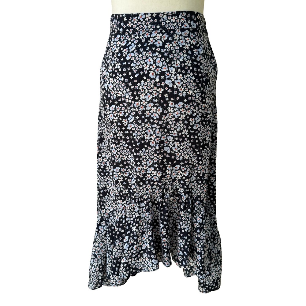 HM Ditsy Floral Cottagecore Boho Feminine Flowy Ruffle High Low Midi Skirt 4